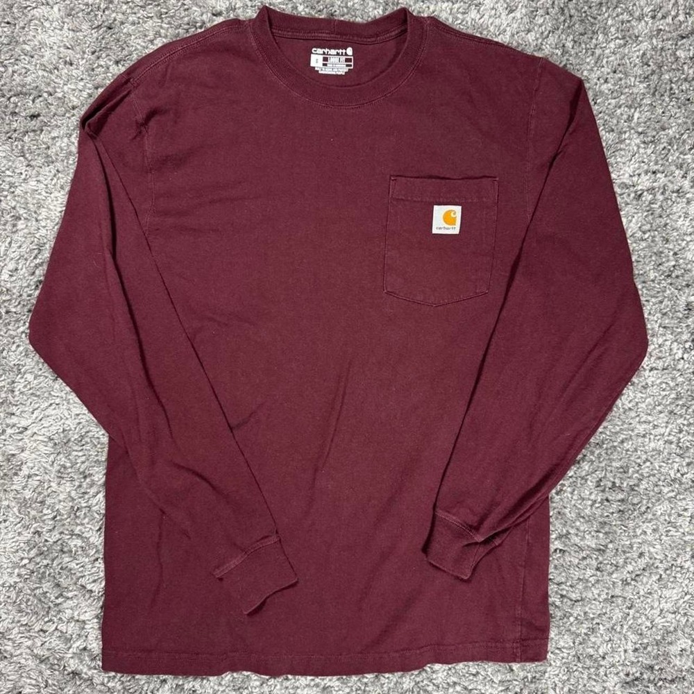 Carhartt Burgundy Long sleeve pocket tee, Size Small